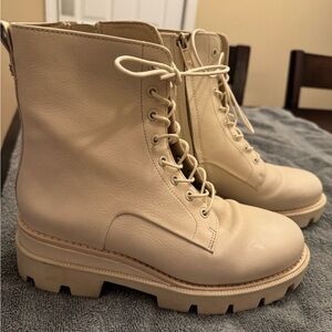 Sam Edelman Cream Lace-Up Leather Combat Boots size 8 Womens.